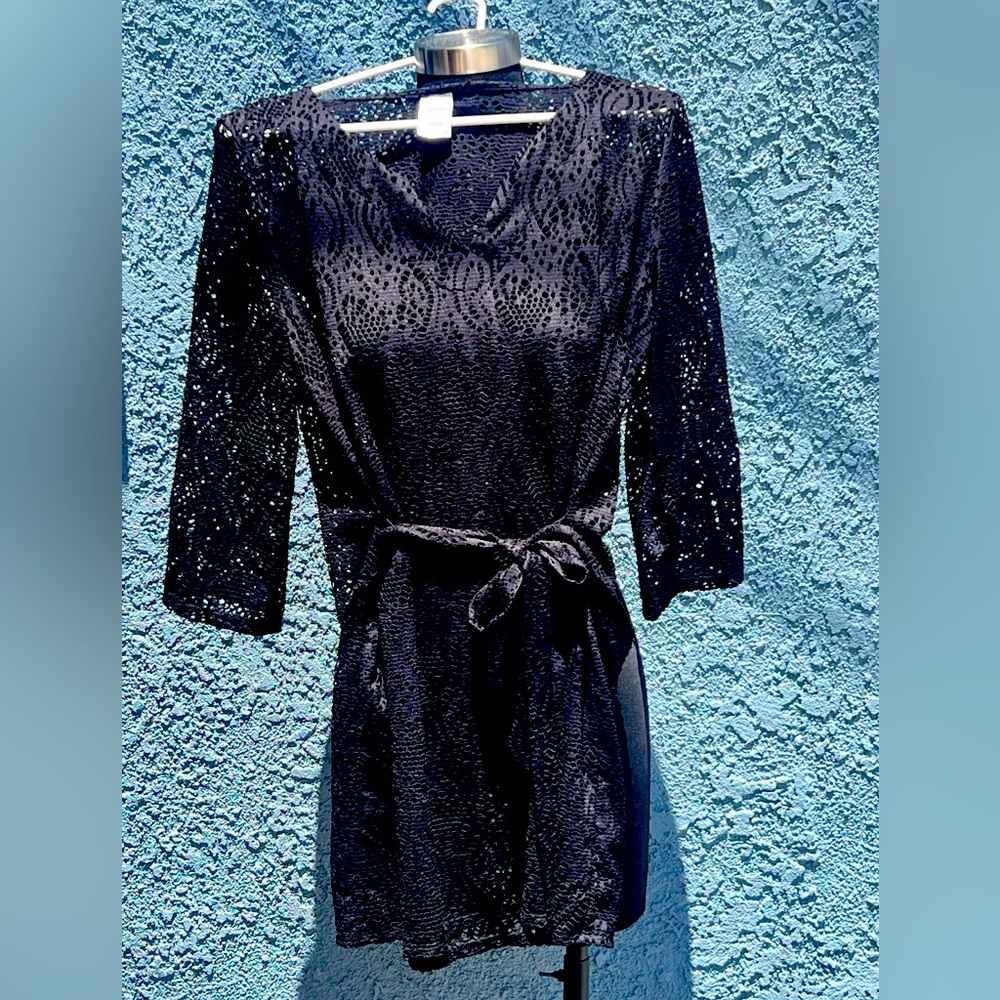 Women’s Swimwear Cover Up…Black Polyester Lace like…Size Large